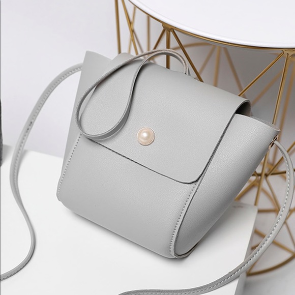 NEW•5⭐️•CREME DE LA CREME GRACIELA SLATE GRAY MINIMALIST PEARL TAB MINI-BAG• - Picture 3 of 16